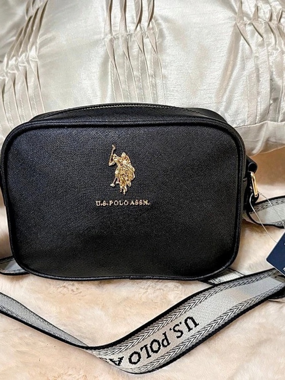 U.S. Polo Assn. Black Logo Strap Crossbody Camera Bag NWT